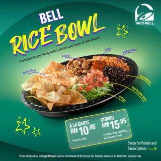 THE ALL NEW Bell Rice Bowl -  customize it your way with your choice of protein and sauce!

For those Bell Rice Bowl newbies, we'd definitely recommend our fave - Ground Chicken and Sambal! 😋

#TacoBell #TacoBellMalaysia #LiveMás