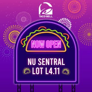 🚨 NEW store alert! 🚨

Taco Bell NU Sentral is now open and serving the best tacos in town. Tag your first @ for your next taco date! 💜

#LiveMás #LiveKawKaw #TacoBellMalaysia